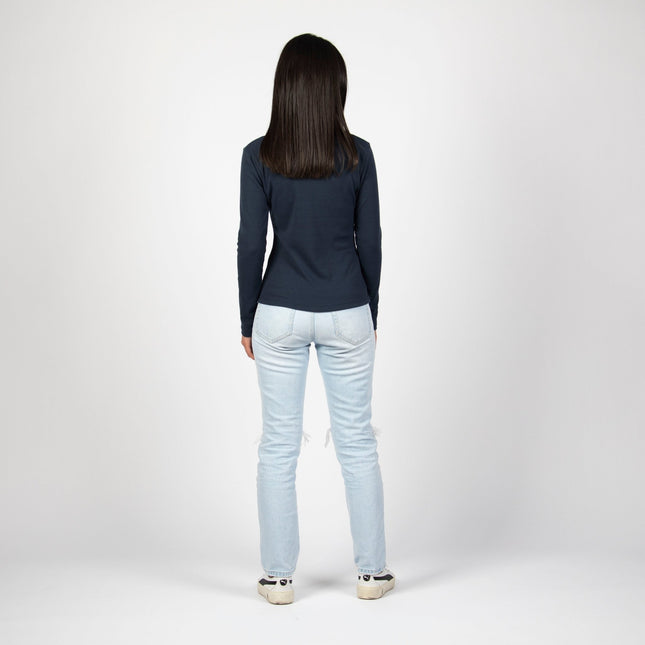 Navy Heather | Women Ribbed Long Sleeve T-shirt - Ribbed Long Sleeve T-shirt - Jobedu Jordan