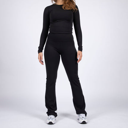 Black | Women's Soft Knit Flare Leggings - Women's Soft Knit Flare Leggings - Jobedu Jordan