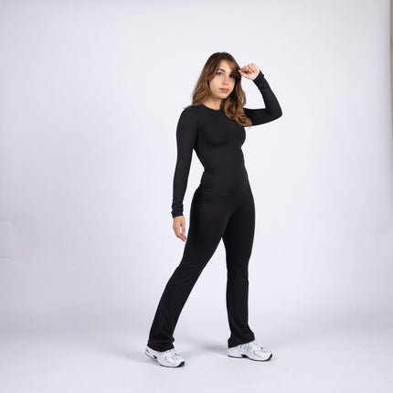 Black | Women's Soft Knit Long Sleeve Tshirt - Women's Soft Knit Long Sleeve Tshirt - Jobedu Jordan