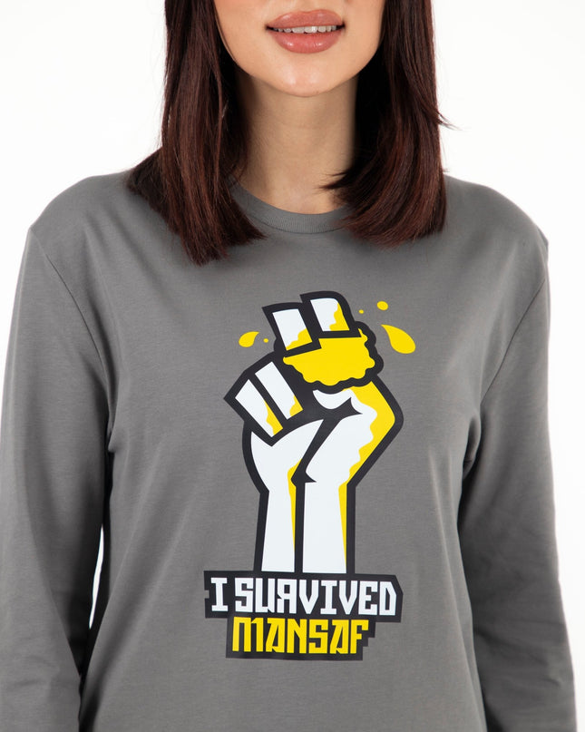 I Survived Mansaf | Premium T-shirt Unisex Longsleeve Basic Cut - Premium T-shirt Unisex Longsleeve Basic Cut - Jobedu Jordan