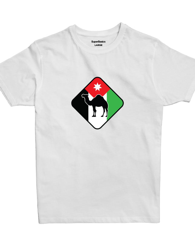 Jobedu Camel Crossing Flag | Premium SuperBasic Ghraphic T-Shirt - Premium Super Basic Cut T-Shirt - Unisex - Jobedu Jordan