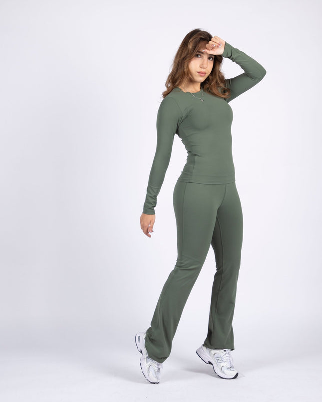 Olive | Women's Soft Knit Flare Leggings - Women's Soft Knit Flare Leggings - Jobedu Jordan