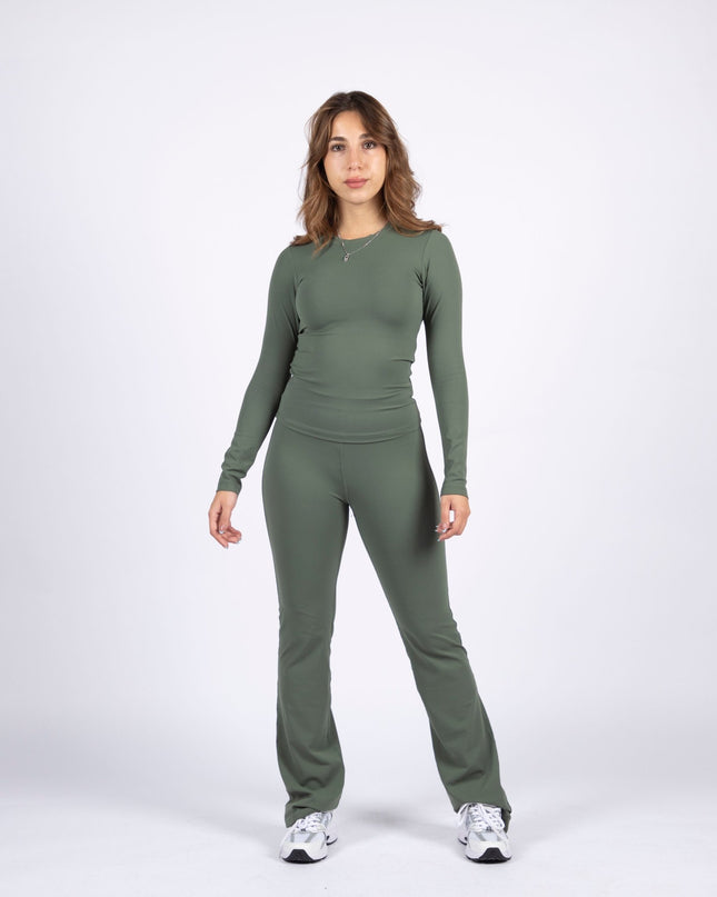 Olive | Women's Soft Knit Flare Leggings - Women's Soft Knit Flare Leggings - Jobedu Jordan