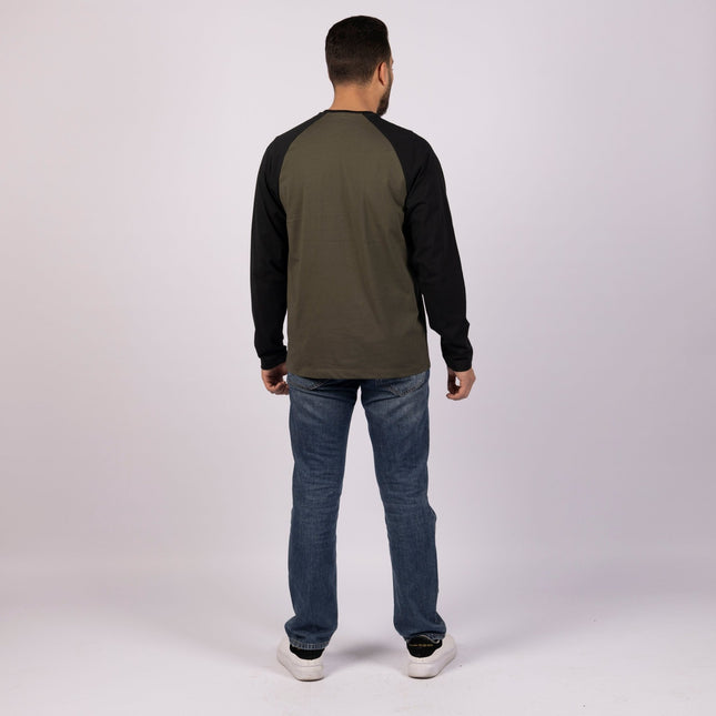 ARMY GREEN - BLACK | Adult Long Sleeve Baseball Tshirt - Adult Long Sleeve Baseball Tshirt - Jobedu Jordan