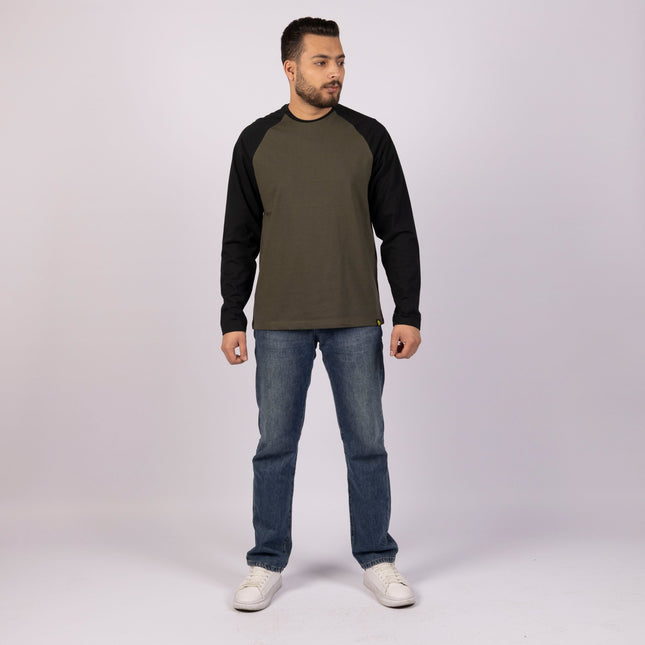 ARMY GREEN - BLACK | Adult Long Sleeve Baseball Tshirt - Adult Long Sleeve Baseball Tshirt - Jobedu Jordan