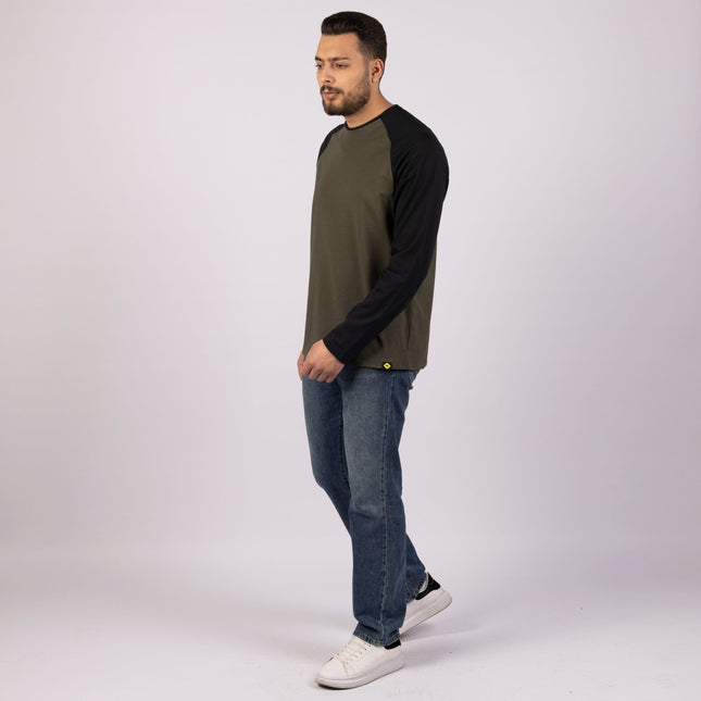 ARMY GREEN - BLACK | Adult Long Sleeve Baseball Tshirt - Adult Long Sleeve Baseball Tshirt - Jobedu Jordan