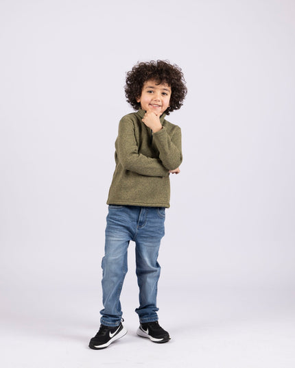Army Green | Kids Quarter Zip Sweater - Kids Quarter Zip Sweater - Jobedu Jordan