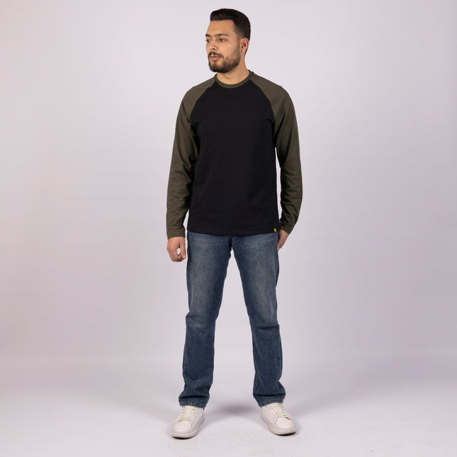 BLACK - ARMY GREEN | Adult Long Sleeve Baseball Tshirt - Adult Long Sleeve Baseball Tshirt - Jobedu Jordan