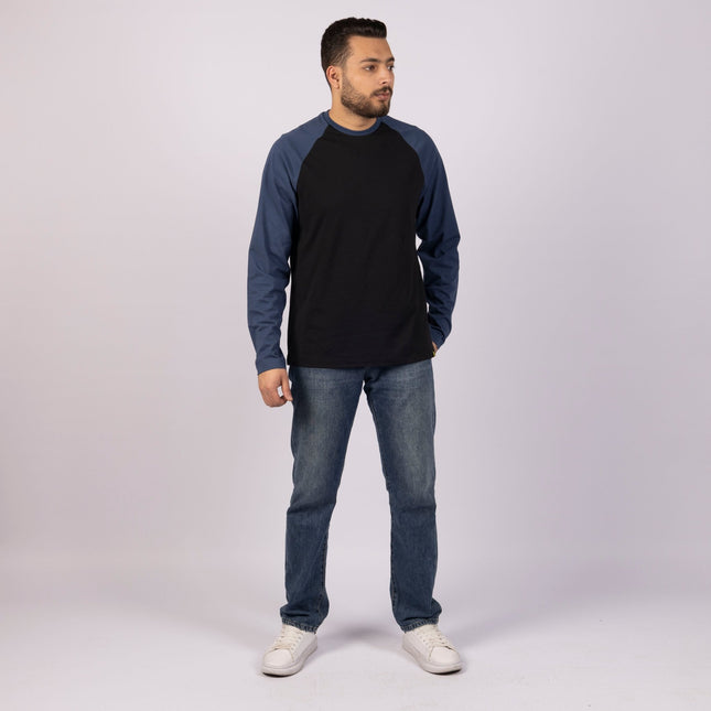 BLACK - BURNT NAVY | Adult Long Sleeve Baseball Tshirt - Adult Long Sleeve Baseball Tshirt - Jobedu Jordan