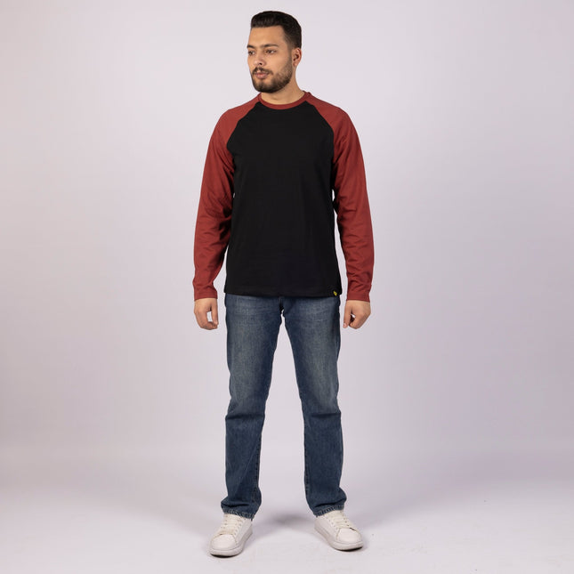 BLACK - RED ROCK | Adult Long Sleeve Baseball Tshirt - Adult Long Sleeve Baseball Tshirt - Jobedu Jordan