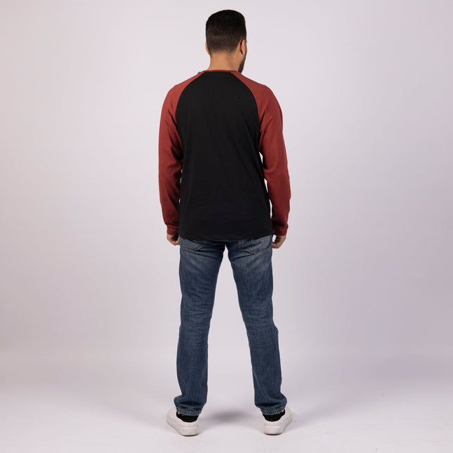 BLACK - RED ROCK | Adult Long Sleeve Baseball Tshirt - Adult Long Sleeve Baseball Tshirt - Jobedu Jordan