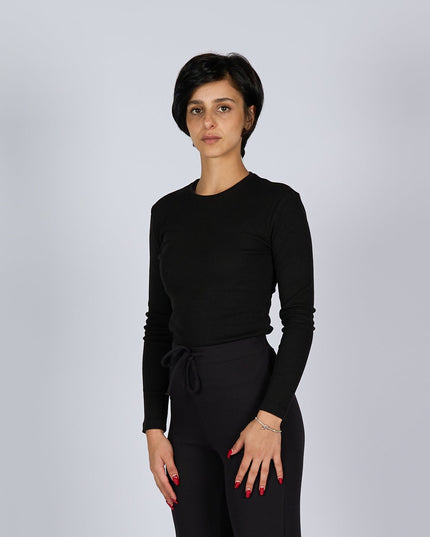 Black Soot | Women Ribbed Long Sleeve T-shirt - Ribbed Long Sleeve T-shirt - Jobedu Jordan