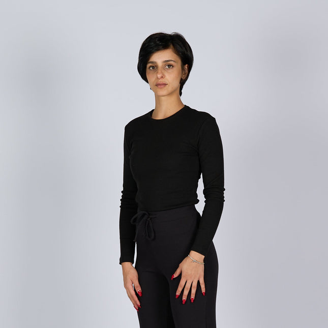 Black Soot | Women Ribbed Long Sleeve T-shirt - Ribbed Long Sleeve T-shirt - Jobedu Jordan