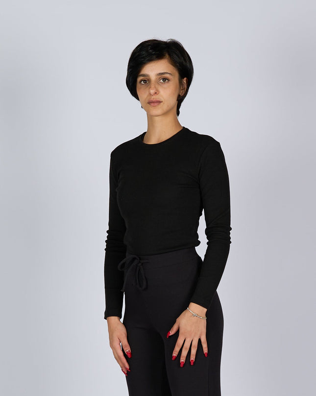 Black Soot | Women Ribbed Long Sleeve T-shirt - Ribbed Long Sleeve T-shirt - Jobedu Jordan