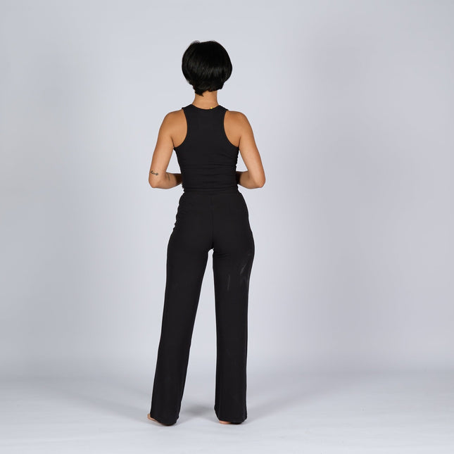 Black Soot | Women Ribbed Wide Leg Lounge Pants - Women Ribbed Wide Leg Lounge Pants - Jobedu Jordan