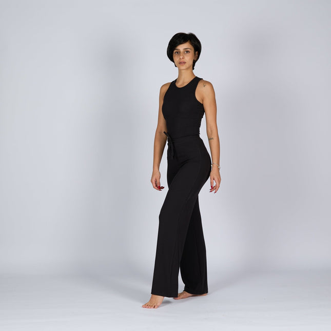 Black Soot | Women Ribbed Wide Leg Lounge Pants - Women Ribbed Wide Leg Lounge Pants - Jobedu Jordan