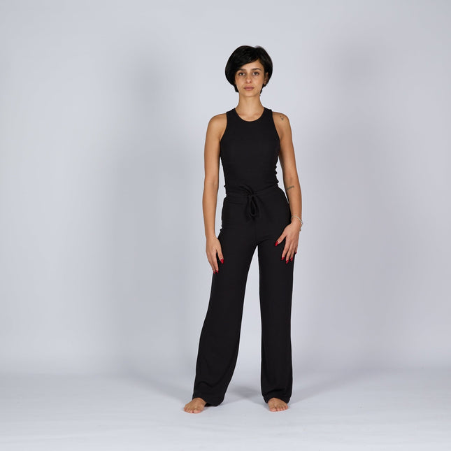 Black Soot | Women Ribbed Wide Leg Lounge Pants - Women Ribbed Wide Leg Lounge Pants - Jobedu Jordan