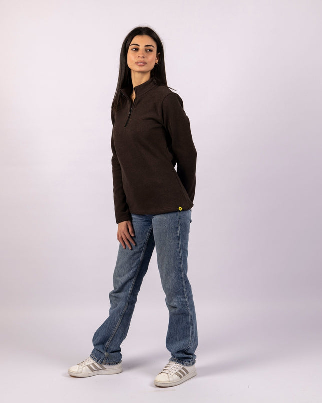 Carob | Women Quarter Zip Sweater - Women Quarter Zip Sweater - Jobedu Jordan