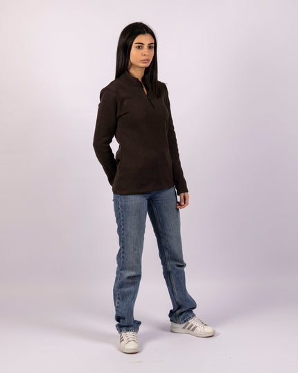 Carob | Women Quarter Zip Sweater - Women Quarter Zip Sweater - Jobedu Jordan