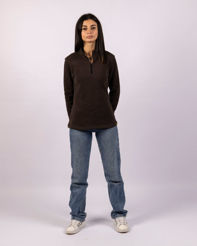 Carob | Women Quarter Zip Sweater - Women Quarter Zip Sweater - Jobedu Jordan