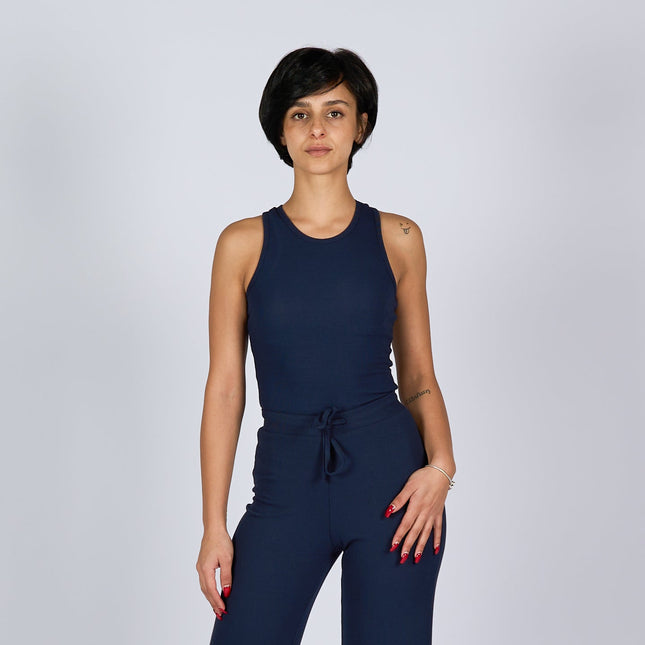 Dark Navy | Women Ribbed Tank Top T-Shirt - Ribbed Tank Top T- Shirt - Jobedu Jordan