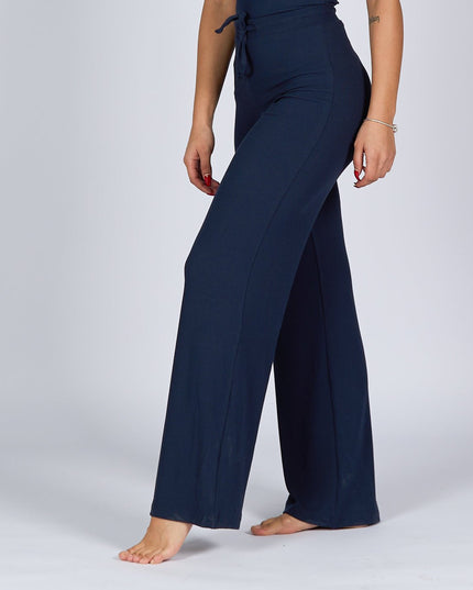 Dark Navy | Women Ribbed Wide Leg Lounge Pants - Women Ribbed Wide Leg Lounge Pants - Jobedu Jordan