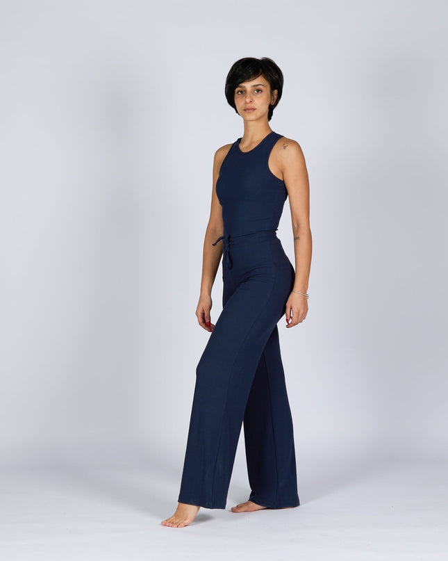 Dark Navy | Women Ribbed Wide Leg Lounge Pants - Women Ribbed Wide Leg Lounge Pants - Jobedu Jordan