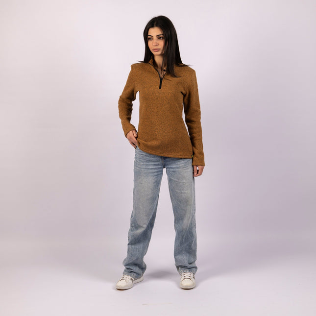 Golden Brown | Women Quarter Zip Sweater - Women Quarter Zip Sweater - Jobedu Jordan