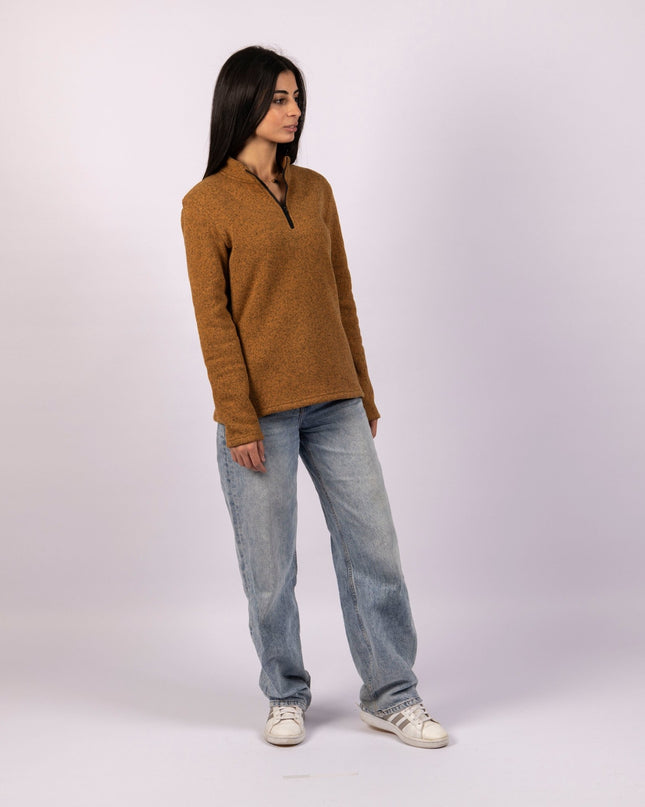 Golden Brown | Women Quarter Zip Sweater - Women Quarter Zip Sweater - Jobedu Jordan