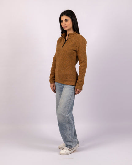 Golden Brown | Women Quarter Zip Sweater - Women Quarter Zip Sweater - Jobedu Jordan