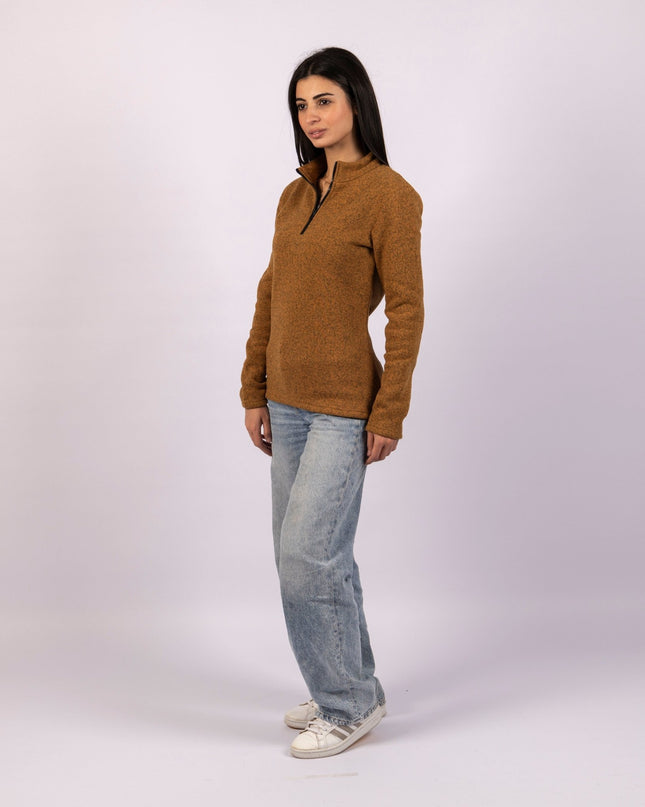 Golden Brown | Women Quarter Zip Sweater - Women Quarter Zip Sweater - Jobedu Jordan