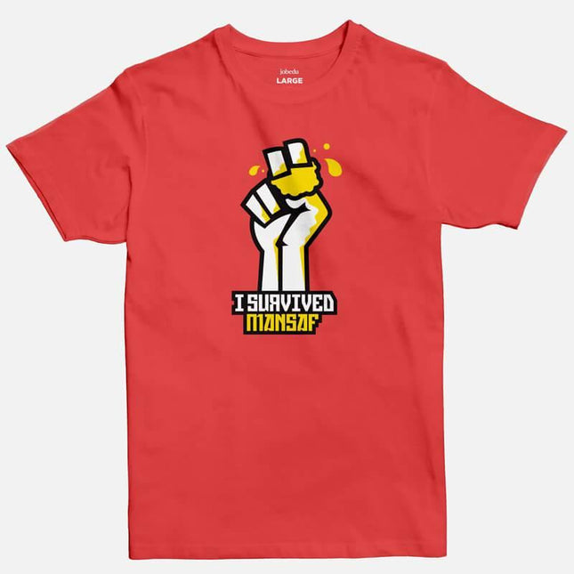 I Survived Mansaf | Basic Cut T-shirt - Graphic T-Shirt - Unisex - Jobedu Jordan