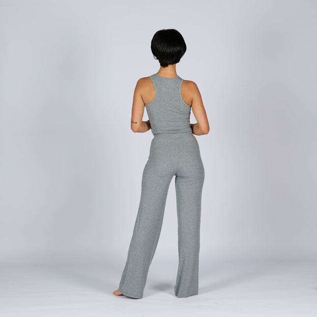 Med Grey Heather | Women Ribbed Wide Leg Lounge Pants - Women Ribbed Wide Leg Lounge Pants - Jobedu Jordan