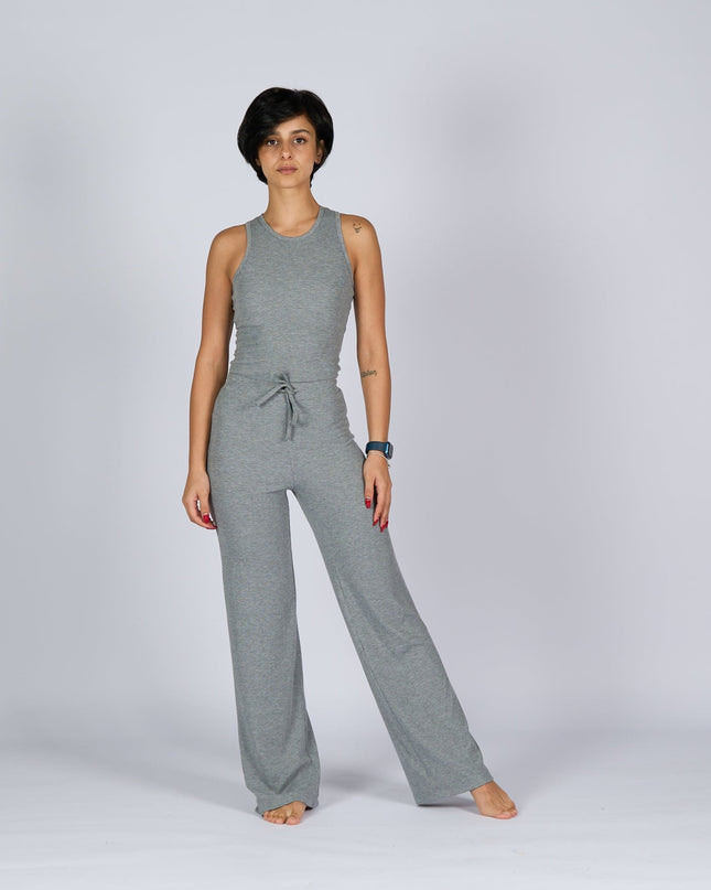 Med Grey Heather | Women Ribbed Wide Leg Lounge Pants - Women Ribbed Wide Leg Lounge Pants - Jobedu Jordan