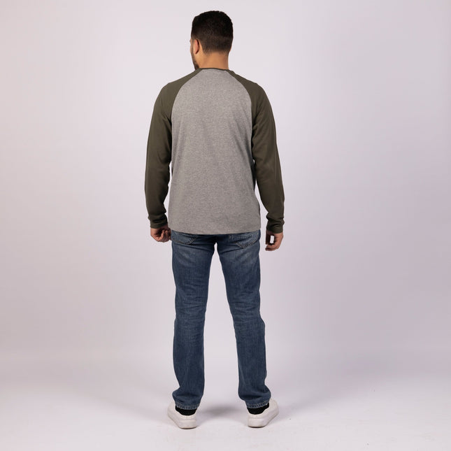 MEDIUM GREY - ARMY GREEN | Adult Long Sleeve Baseball Tshirt - Adult Long Sleeve Baseball Tshirt - Jobedu Jordan