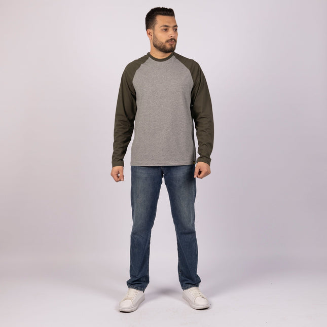 MEDIUM GREY - ARMY GREEN | Adult Long Sleeve Baseball Tshirt - Adult Long Sleeve Baseball Tshirt - Jobedu Jordan