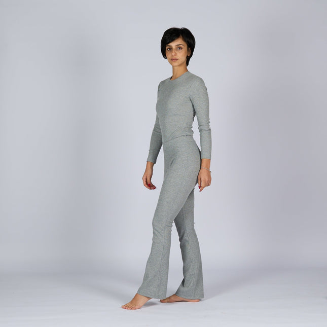 Medium Grey Heather | Women Ribbed Long Sleeve T-shirt - Ribbed Long Sleeve T-shirt - Jobedu Jordan