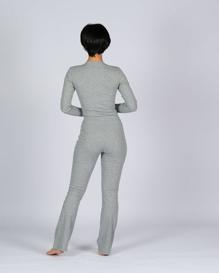 Medium Grey Heather | Women Ribbed Long Sleeve T-shirt - Ribbed Long Sleeve T-shirt - Jobedu Jordan