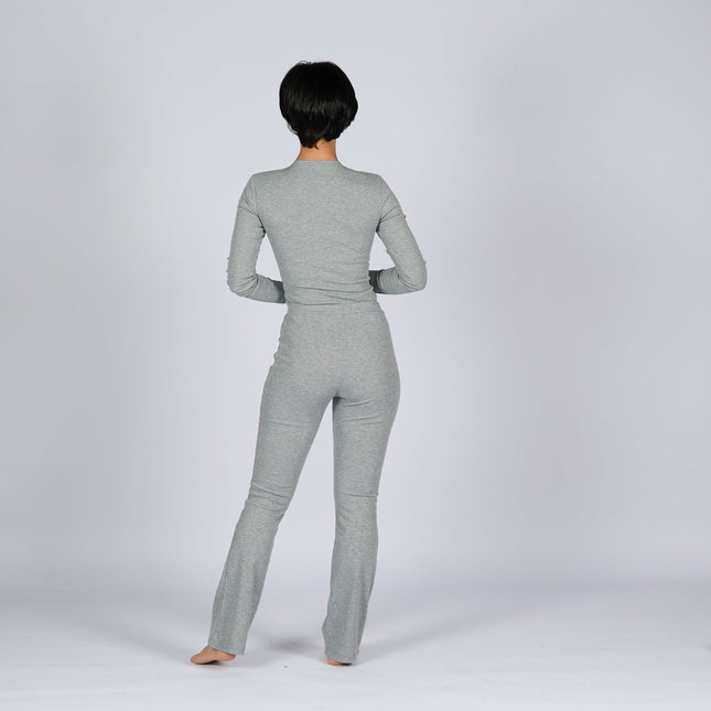 Medium Grey Heather | Women Ribbed Long Sleeve T-shirt - Ribbed Long Sleeve T-shirt - Jobedu Jordan