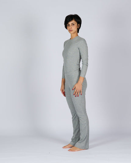 Medium Grey Heather | Women Ribbed Long Sleeve T-shirt - Ribbed Long Sleeve T-shirt - Jobedu Jordan