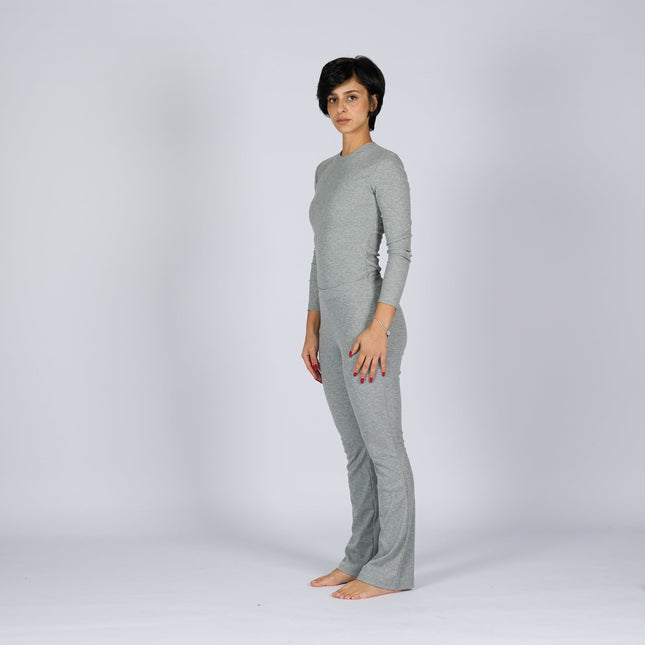 Medium Grey Heather | Women Ribbed Long Sleeve T-shirt - Ribbed Long Sleeve T-shirt - Jobedu Jordan