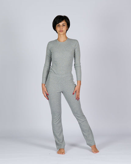Medium Grey Heather | Women Ribbed Long Sleeve T-shirt - Ribbed Long Sleeve T-shirt - Jobedu Jordan