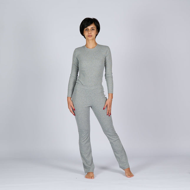 Medium Grey Heather | Women Ribbed Long Sleeve T-shirt - Ribbed Long Sleeve T-shirt - Jobedu Jordan