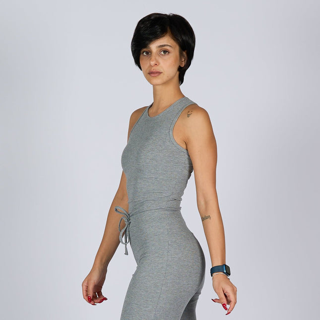 Medium Grey Heather | Women Ribbed Tank Top T-Shirt - Ribbed Tank Top T- Shirt - Jobedu Jordan