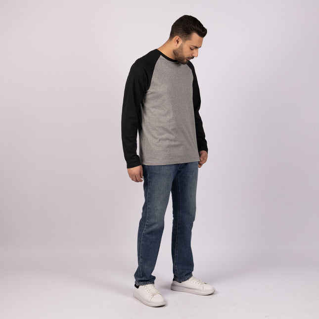 MEDIUM GREY MELANGE - BLACK | Adult Long Sleeve Baseball Tshirt - Adult Long Sleeve Baseball Tshirt - Jobedu Jordan