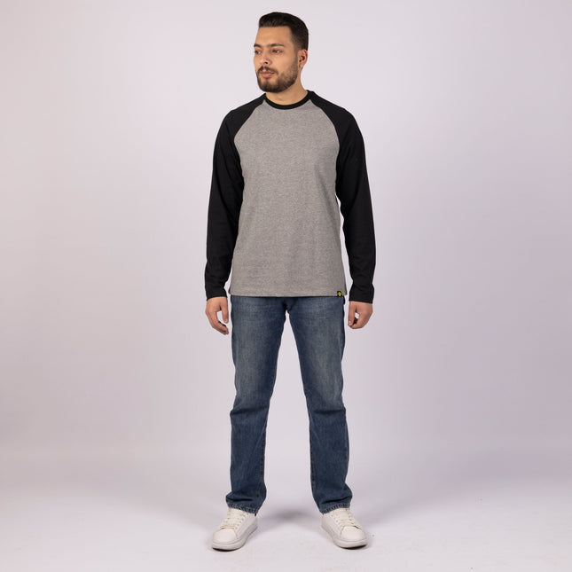 MEDIUM GREY MELANGE - BLACK | Adult Long Sleeve Baseball Tshirt - Adult Long Sleeve Baseball Tshirt - Jobedu Jordan