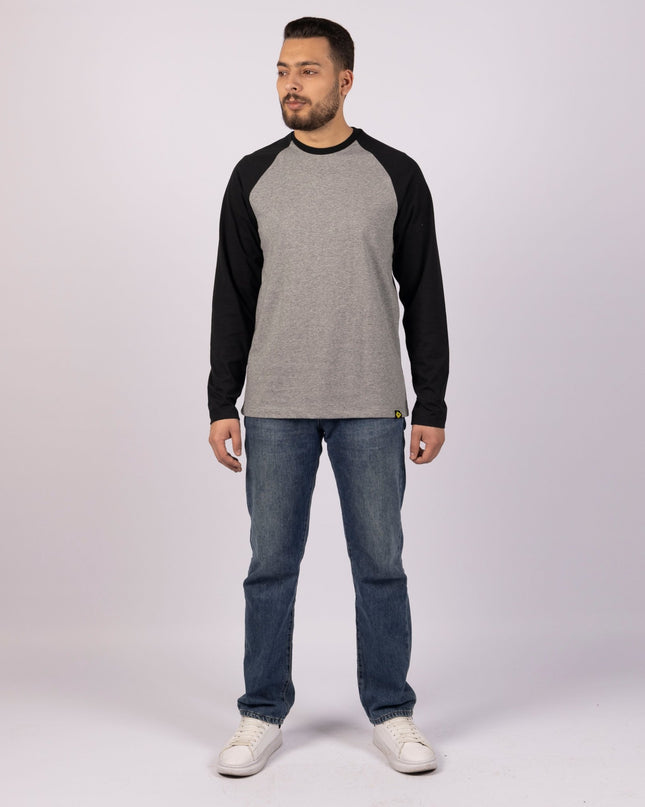 MEDIUM GREY MELANGE - BLACK | Adult Long Sleeve Baseball Tshirt - Adult Long Sleeve Baseball Tshirt - Jobedu Jordan