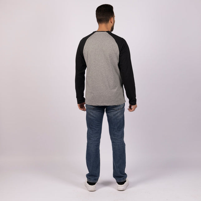 MEDIUM GREY MELANGE - BLACK | Adult Long Sleeve Baseball Tshirt - Adult Long Sleeve Baseball Tshirt - Jobedu Jordan