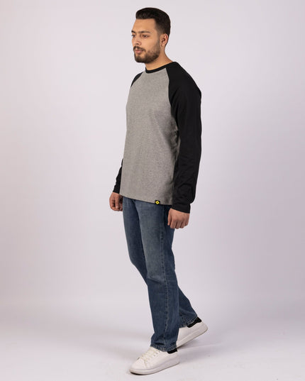 MEDIUM GREY MELANGE - BLACK | Adult Long Sleeve Baseball Tshirt - Adult Long Sleeve Baseball Tshirt - Jobedu Jordan