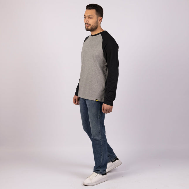 MEDIUM GREY MELANGE - BLACK | Adult Long Sleeve Baseball Tshirt - Adult Long Sleeve Baseball Tshirt - Jobedu Jordan